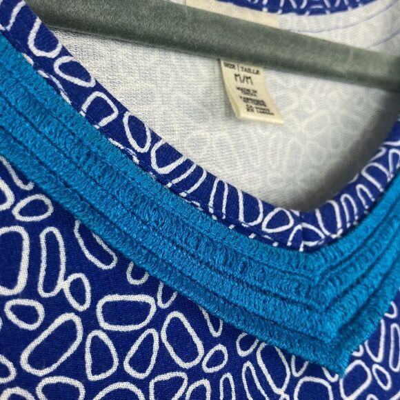 Hatley 3/4 length split sleeve blue and white sun pattern dress with teal Med - Picture 5 of 9